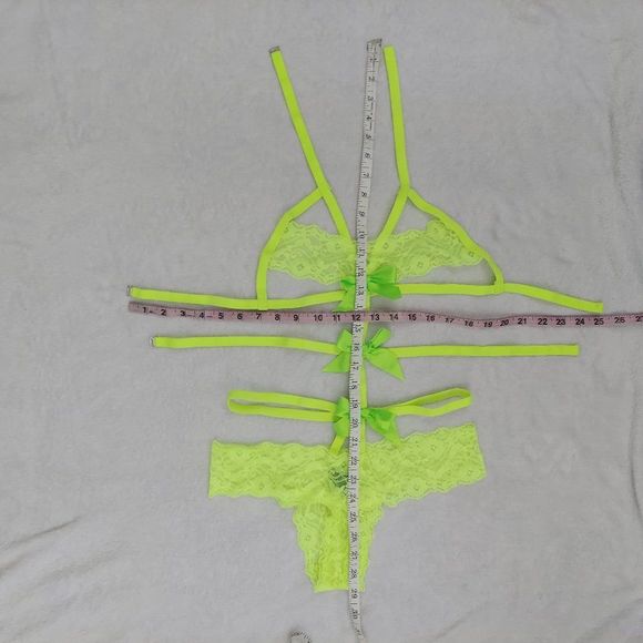 NWOT Exposed By Magic Silk Bands of Lace Neon Lace Bow Teddy, S/M - Picture 10 of 16